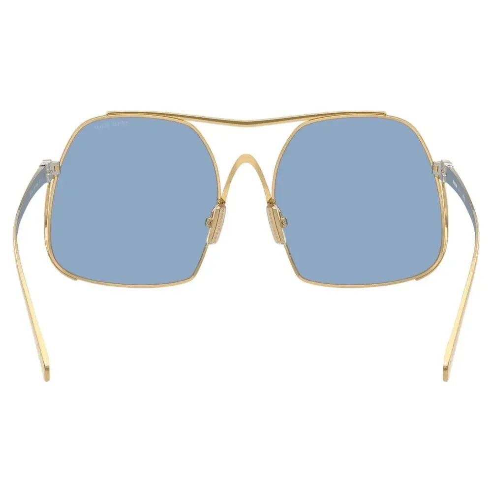 New MIU MIU Sunglasses MU A55S 5AK30U Gold Metal Square Blue Lens Oversized